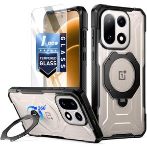 Poetic for OnePlus 15 Case, | Compatible with MagSafe | 360° Rotate Magnetic Ring Kickstand | Military Grade Drop Proof Protection Cover | Tempered Glass Screen Protector | Black/Clear