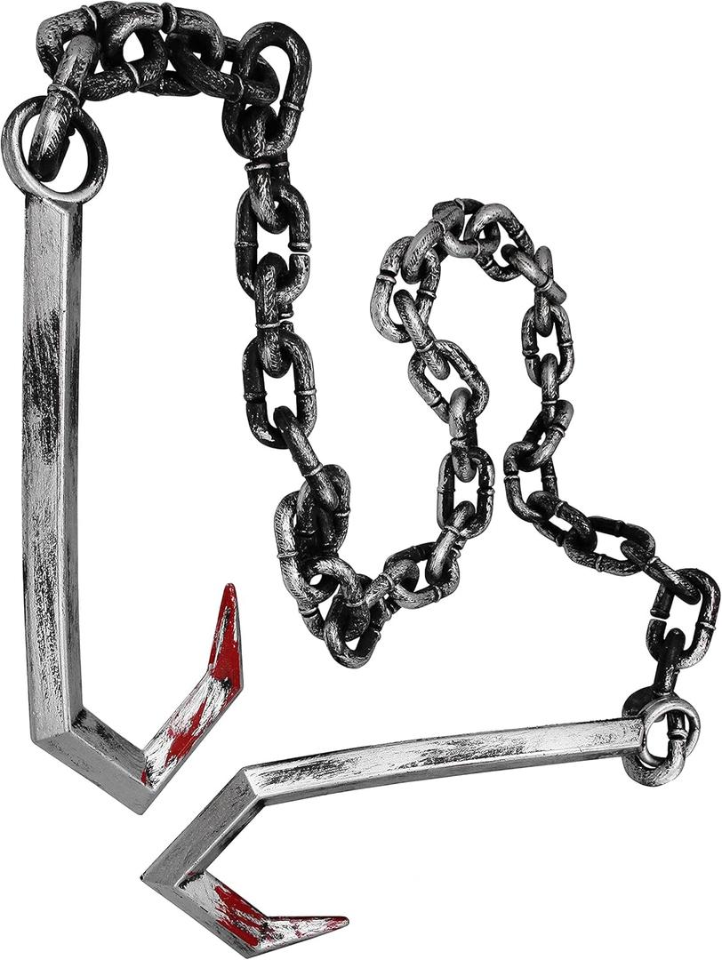 Nicky Bigs Novelties Plastic Fake Butcher Hook Meat Hooks with Chain Weapons Halloween Horror Prop