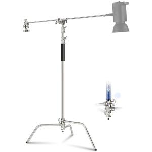 NEEWER C Stand with Boom Arm Pro 100% Stainless Steel, Max Height 10.8ft/330cm Air Cushion Heavy Duty Photography Light Stand with 4.2ft/128cm Holding Arm for Monolight Softbox Reflector