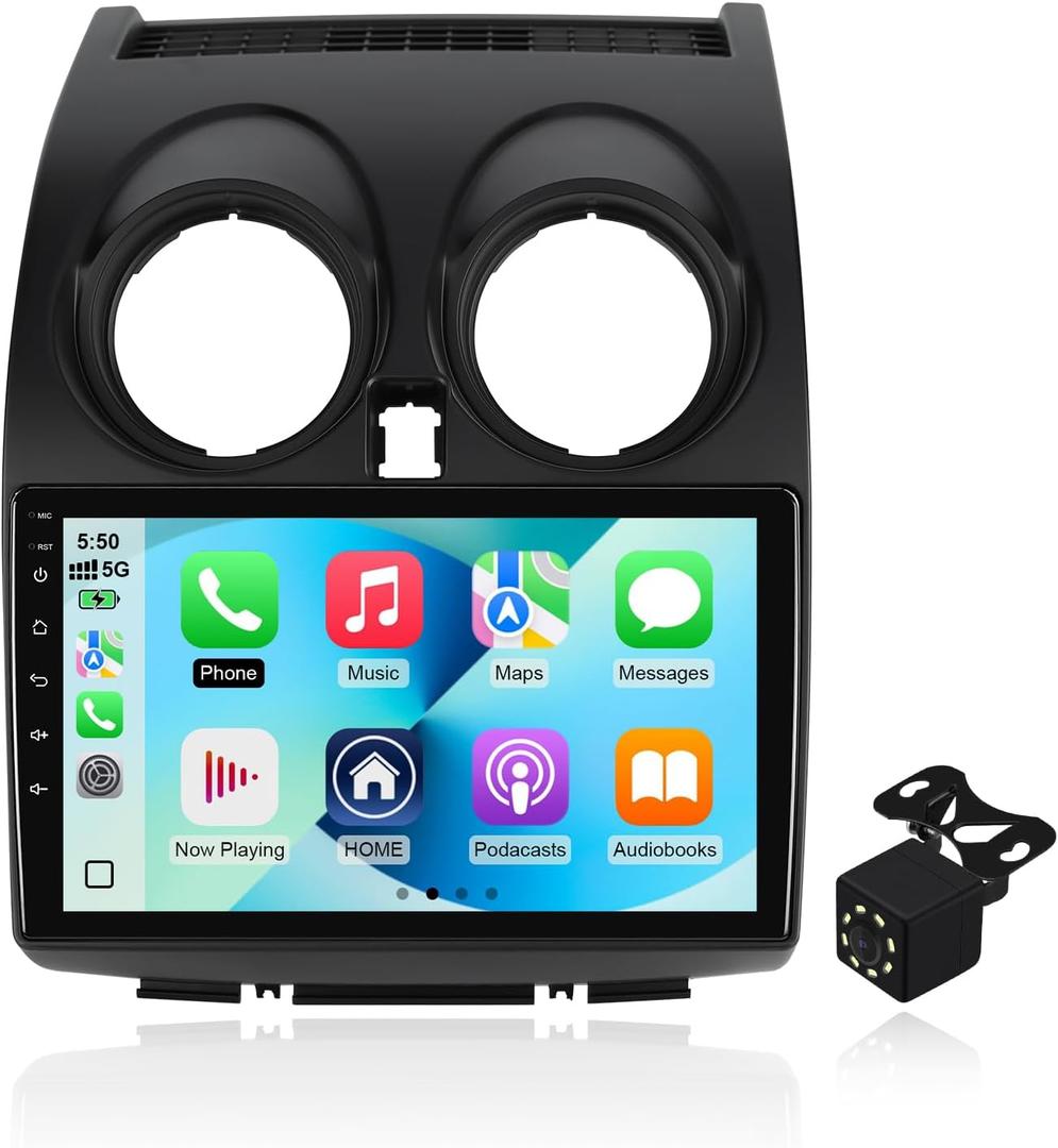 2+64G Android 14 Double Din Car Radio Stereo for Nissan Rogue Qashqai 2008-2013 with 9 Inch Touchscreen Radio Built-in Wireless Carplay/Android Auto/GPS/Bluetooth/FM/AUX-in/SWC/Backup Camera