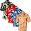 Jeyiour 4 Pcs Mens Hawaiian Shirts Unisex Summer Casual Short Sleeve Button Shirts Printed Tropical Vacation Clothing(Classic,XL)