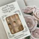 2 x 24pcs Flower Press on Nail Medium Length Square Fake Nails Full Cover French Tip with Stripe Leopard Print Polka Dot designs 3d Flower Stick on Nail Gold Glitter Glue on Nails for Women Art Manicure