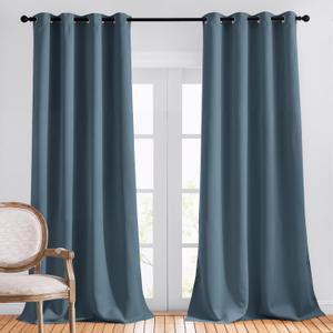 NICETOWN Patio Smoky Blue Curtain Shades - Summer Home Decoration Thermal Insulated Grommet Blackout Draperies/Drapes for Kitchen (2 Panels, 52 inches x 95 inches, Smoky Blue) NICETOWN Patio Smoky Blue Curtain Shades - Summer Home Decoration Thermal Insulated Grommet Blackout Draperies/Drapes for Kitchen (2 Panels, 52 inches x 95 inches, Smoky Blue)