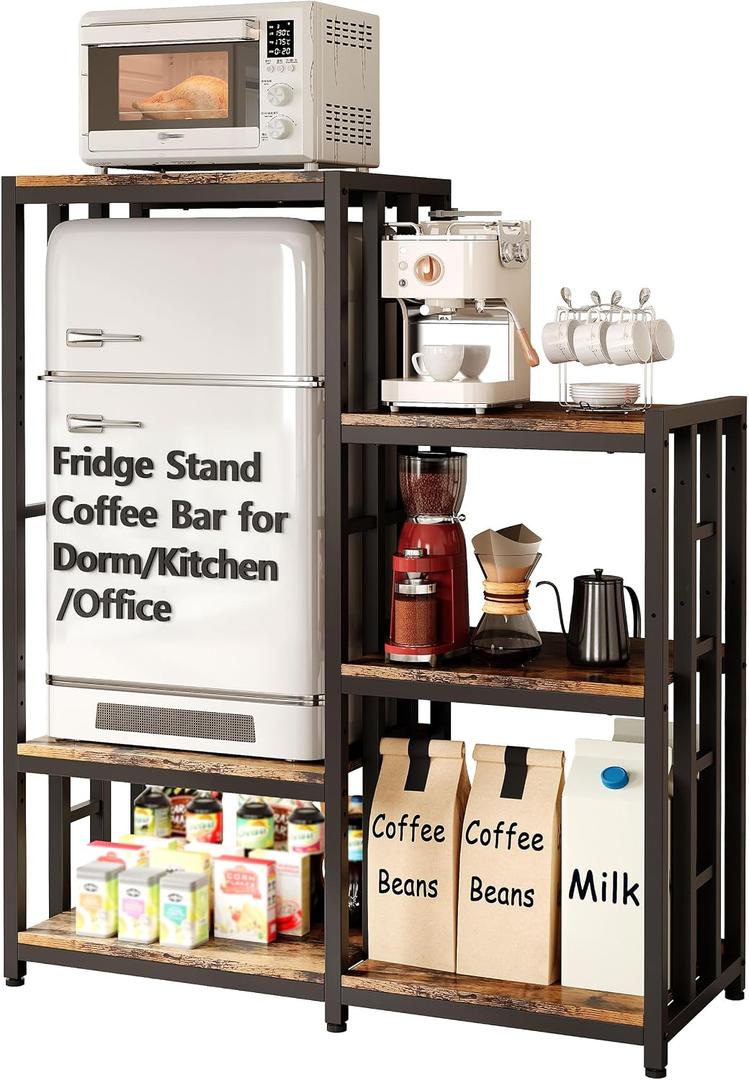Mini Fridge Stand Coffee Bar Cabinet Station With Small Refrigerator Insert Storage Space, Shelf Organizer For Dorm Microwave To Sit On, Baker Rack for Office, Big Table To Go Over Hide Minifridge, 15.7"D x 40.5"W x 48.8"H