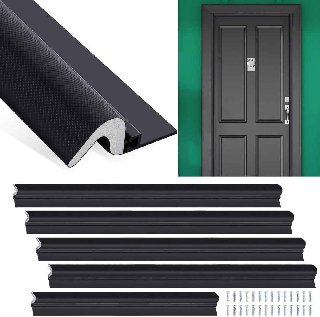 Yuntau 5 Pcs Screw on Door Weather Stripping 42" 36" Exterior Door Weather Stripping with Aluminum Carrier and Foam Gasket, V Shaped Soundproof Seal for Sides and Top (Black)