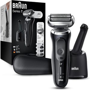 Braun Series 7 7085cc Flex Rechargeable Wet & Dry Men's Electric Shaver with Clean & Charge Station, Stubble & Beard Trimmer (Black)