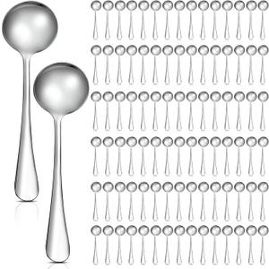 Mifoci 100 Pcs Soup Spoons Set (6.3 Inch) Stainless Steel Round Metal Dinner Spoons Bulk Mirror Polished Tablespoon for Home Kitchen Restaurant School Dishwasher Safe