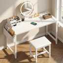 White Vanity Table with Lighted Mirror - 47 White Vanity Desk with Mirror and Lights & Chair, Makeup Vanitys Set with Power Outlet, Dressing Table Vanities for Girls Bedroom