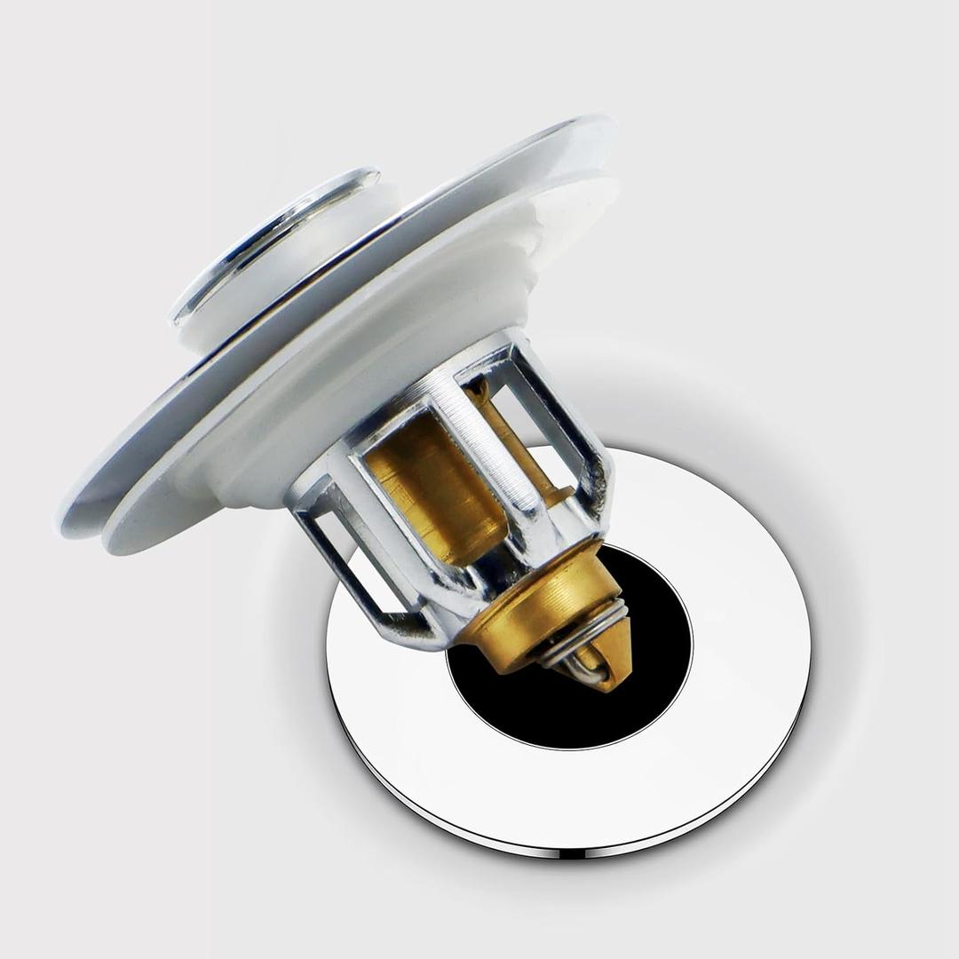 Bathroom Sink Stopper, Pop up Drain Filter Brass Basin Sink Drains, Universal 2 in 1 Pop-Up Bathroom Sink Plug Strainer with Anti-Clogging Filter Basket(Chrome Silver)