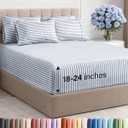 Extra Deep Queen Sheet Set - 6 Piece Breathable and Cooling Sheets - Hotel Luxury Bedding for Women, Men, Kids & Teens - Easy Secure Fit - Soft and Wrinkle Free with Extra Deep Pockets - Blue Stripes  