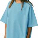 Girls Raglan Short Sleeve T Shirts Kid Oversized Crewneck Summer Tops Tee (Blue)