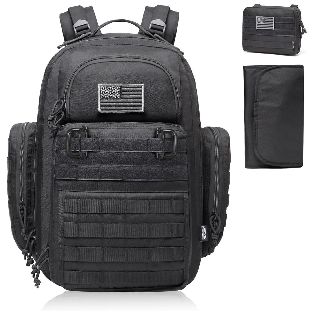 Diaper Bag Backpack for Dad, DBTAC Large Baby Nappy Bag for Men w/Changing Mat, Insulated+Wipe Pockets, Stroller Straps, Black