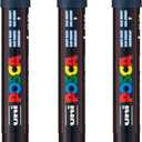 posca PC-5M Water-Based Paint Markers, Reversible Medium Tip (1.8-2.5mm), Navy Blue, 3 Count