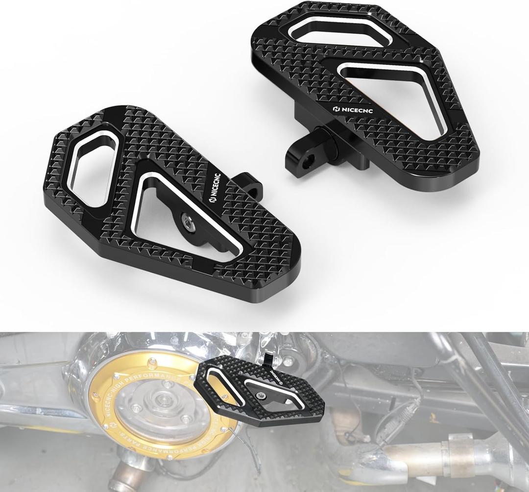 NICECNC Black Rear Enlarged Passenger Footboard Aluminum Foot Pegs Compatible with Harley Road King Special FLHRXS 2017-2024, Replacement for 50208-04, See Fitments