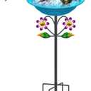 Metal Bird Bath for Outside Garden Birdbath Bowl, Freestanding Bird Feeders for Outdoors with 5 Prongs Base Stake, Standing Birdfeeders Bath Bowl for Yard Decor (Retro Blue)