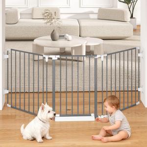 78" Extra Wide Baby Gate, Dog Gates Indoor for Doorways Stairs, Essential Safety Gate for Child, Hardware Mounted Adjustable Pet Gate with Anti-Trip Pedal, 28'' Tall 3 Metal Panels Grey (Gray)