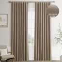 Joywell Light Brown Linen 100% Blackout Curtains 84 Inch Long, Rod Pocket/Back Tab/Hook Belt/Clip Rings,Thermal Insulated Drapes for Bedroom Living Room with Hooks,2 Panels,52 x 84