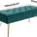 Velvet Button-Tufted Entryway Bench, 39.37" Modern Upholstered Bedroom Bench with Gold Metal Legs, Padded Rectangular End of Bed Bench for Living Room, Dining Room (Blackish Green)