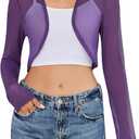 Women Sheer Shrugs Long Sleeve Cropped Cardigan Open Front Bolero Shrug for Evening Dressy S-XXL (Purple, M)