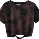 Avanova Tie Dye Shirt Women Ripped Short Sleeve Crop Tops Distressed Cropped T Shirts for Concert Halloween Goth Rock, XXXL