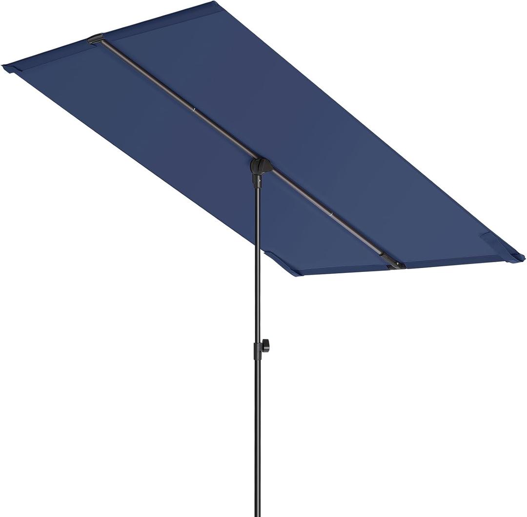 HOMSHADE 6x4ft Outdoor Balcony Umbrella - Flat Porch Pool Patio Umbrella Rectangular Canopy Shade UPF50+ UV Protection 360 Rotating & Tilting All Angles Applicable (Navy Blue, No Base)
