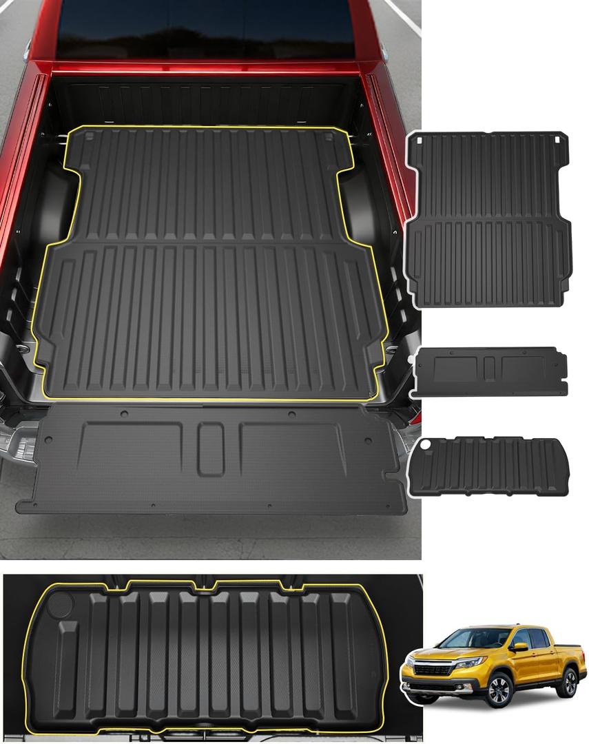 Bed Mat & Tailgate Liner for Honda Ridgeline (2017-2026 2025, 5.3FT), All Weather Bed Liner with Storage Mat, TPE Heavy Duty Tailgate Protector, Non-Slip & Waterproof, 2022 2023 2024 Truck Accessories