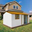 10' x 8' Large Outdoor Storage Shed, Sturdy Metal Building w/Windows & Lockable Doors for Garden, Backyard, Poolside and Lawn, Yellow+White