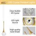 Modern Pendant Lights for Kitchen Island LED Dimmable Crystal Glam Ceiling Pendant Lighting for Dining Room Hallway Bedroom Corner Lamp Antique Gold