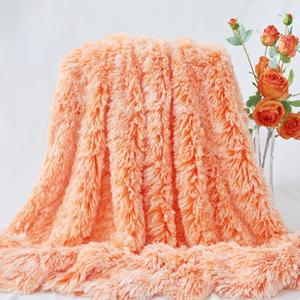 Plush Super Soft Blanket Bedding Sofa Cover Furry Fuzzy Fur Warm Throw Qulit Cozy Couch Blanket for Winter (51"x63",Orange and White)