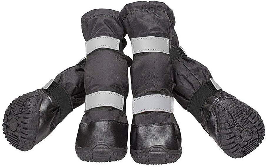 4 PCS Dog Boots Waterproof Dog Shoes with Reflective, Anti-Slip Pet Paw Protectors for Snowy, Rainy and Hot Pavement, Black, X-Large