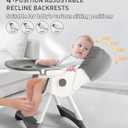 Baby High Chair, 5 in 1 High Chairs for Babies and Toddlers, Travel Foldable High Chair with Detachable PU Cushion, Double Removable Tray, Adjustable Height & Recline, Locking Wheels (Grey)