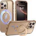 Reukdnv Magnetic for iPhone 16 Pro Case, Military Drop Protection, Compatible with MagSafe, Slim Translucent Matte Shockproof Protective Phone Case with 360 Spin Stand 6.3", Desert Gold