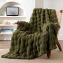 EXQ Home Rabbit Faux Fur Throw Blanket for Couch,Soft Fluffy Bubble Double Sided Plush Blanket,Cozy Thick Warm Fuzzy Decorative Blanket for Bed Chair Sofa Living Room, 50x60 Inches (Dark Green)