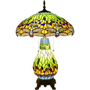 Tiffany Style Table Lamp Green Dragonfly Tiffany Lamp Handmade Stained Glass Lamp 18x18x27 Inches Desk Reading Light for Bedroom Living Room Home Office Decoration, LED Bulb Included