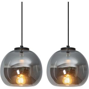 Mirror Smoke Gray Glass Pendant Lights Kitchen Island 2 Pack 7.87" Glass Globe Pendant Light Black Hanging Light Fixture Modern Pendant Lighting for Kitchen Island Bedroom Dining Room
