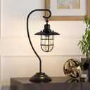 Henn&Hart 22" Nautical 1-Light Table Lamp with Clear Metal and Glass Globe Shade for Living Room, Bedroom, or Office, Black