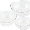 Navaris Glass Serving Bowls - Set of 3 Gold Edge Tempered Glass Dessert Bowl Dishes for Ice Cream, Jelly, Fruit, Hot, Cold Food- Small, Medium, Large