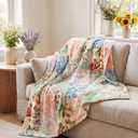 Hahafelt Boho Pastel Floral Throw Blanket Ultra Soft Fleece Patchwork Blanket for Couch and Bed Holiday Theme Cozy Throw Decoration Warm Gift for Spring Summer, 50 x 60 Inches Pastel Flower