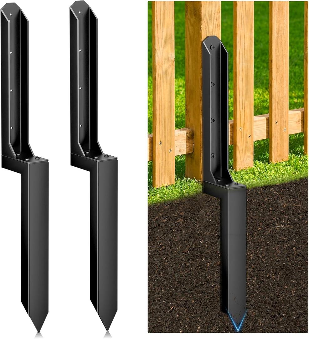 2 Pack Fence Post Repair Kit, Heavy Duty Steel Ground Spike Anchor for Fixing Leaning or Broken 4x4 & 6x6 Wood Posts, No Dig Drive-in Support for Yard, Garden & Fence
