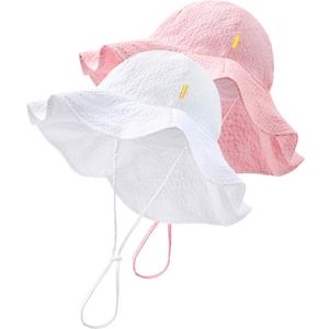 HONGTEYA Baby Sun Hat Toddler Girl Beach Hat Adjustable Outdoor Summer Hat UPF 50+ Sun Protection Wide Brim Infant Kids (6-24 Months, Pink/White)