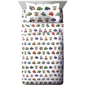 Jay Franco Kids Sheet Set with Fitted, Flat Sheets & Pillow Cover - Ultra-Soft Bedding with Pillowcase for Room Decor, White - Monster Jam, 3 Piece Toddler