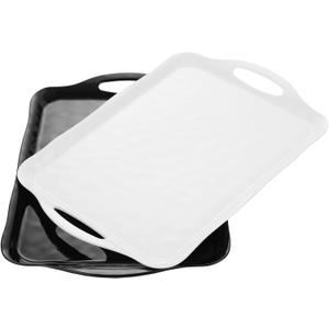 2 Pack Large Serving Trays with Handles, 17" x 12" Melamine Serving Platters for Food, Turkey, Set of 2 Rectangular Trays for Party(White and Black)