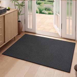 2x3 ft Indoor Door Mat Entryway Rug Non Slip Boho Woven Washable Small Area Rugs Runner, Front Entry Rug Entrance Doormat for Hall Porch Bathroom Kitchen Bedroom, Easy Clean, Black 24"x36"