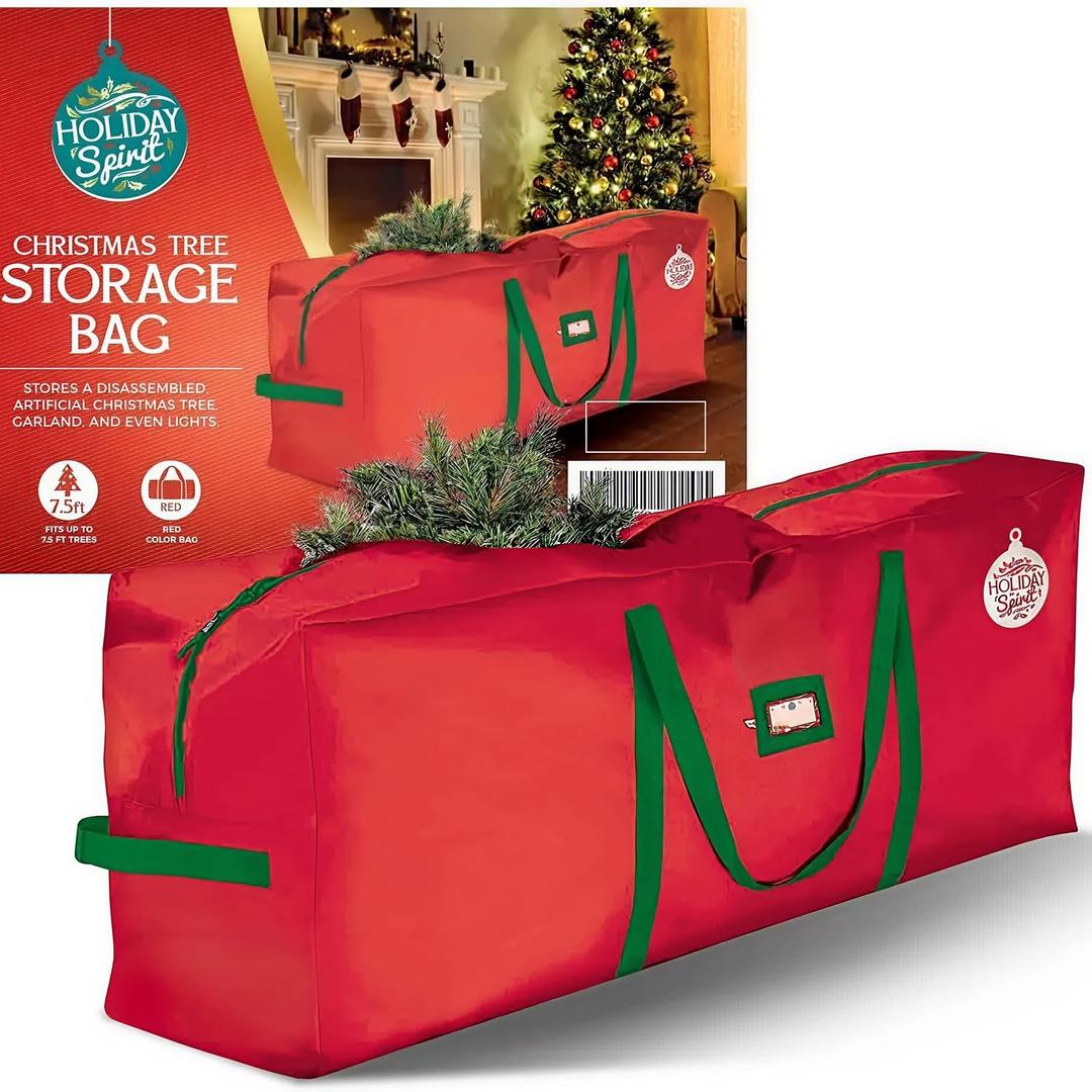 Holiday Spirit Christmas Tree Storage Bag for 7.5 Ft Trees, Heavy Duty 600D Oxford Canvas Christmas Trees Bag with Reinforced Handles and Dual Zipper, Waterproof Tear-Resistant Xmas Tree Storage Bags (Red)