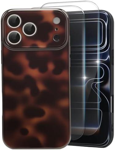 MYY Cute Phone Case for iPhone 17 Pro Case, [with 2X Screen Protector] Tortoise Shell Pattern Leopard Full Camera Protective Slim Shockproof Cool Trendy Aesthetic-Brown Amber