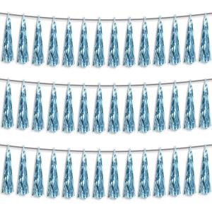 3P Light Blue Foil Fringe Metallic Tassel Streamers Banner Tassel Garland for Parade Floats, Bachelorette, Wedding, Birthday, Halloween, Christmas, Bridal/Baby Shower Party Decorations
