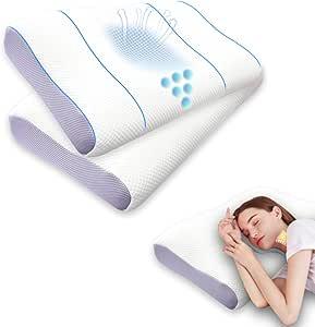 ZOFTEN Memory Foam Neck Pillows for Sleeping, 2 Pcak Cervical Pillow for Pain Relief, Ergonomic Bed Pillow for Side Sleepers, Back and Stomach Sleepers, Cooling Mesh Pillowcase Included, Purple