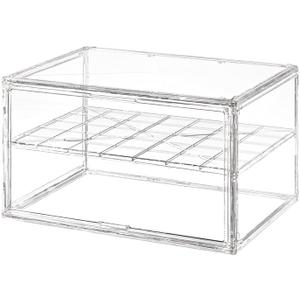 BOHOIDEE Extra Large 19.7"X14.6"X11.6" Acrylic Display Case with 1 Division Board, Clear Organizer Box Plastic Holder with Magnetic Door for Handbags, Purses, Boots, Figures, Book