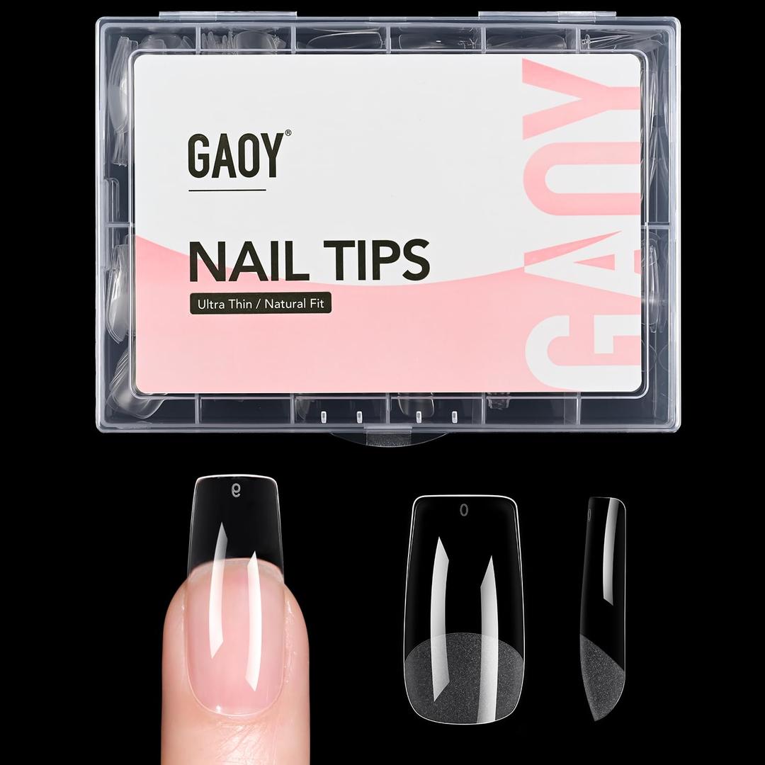 GAOY Medium Square Fake Gel Nail Tips, 12 Sizes False Full Cover Acrylic Press on Nails, 240Pcs Soft Half Matte Tips