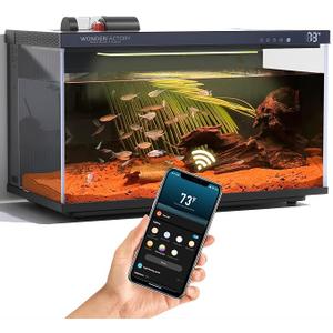 Wonderfactory Smart Aquarium 5 Gallon Glass Fish Tank, Self Cleaning System Efficiency Filter 7 Color LED Lights Automatic Feeder Temperature Display Monitor HD UHA Glass, Smart Control with Apps